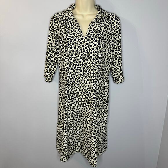 Jude Connally Blue Geoprint Geometric Collared Shirt Dress Stretch Women's M - Picture 3 of 8